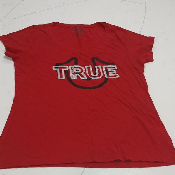 True Religion Red Short Sleeve Tee Sz Large Gentle Used - Picture 1 of 8